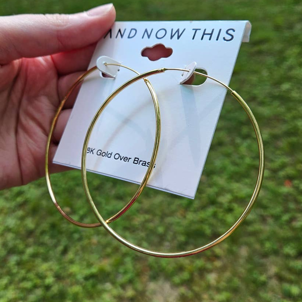 🎭 And Now This NWT Oversized 18K Gold Plated Hoop Earrings Large 2-7/8"